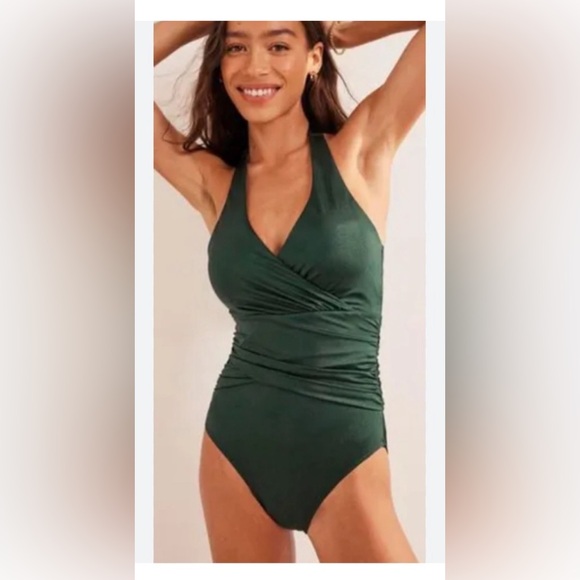 BODEN Levanzo Dk Green Sz 6 Long Halter One Piece Swimsuit Exc Cond Orig $110 - Picture 3 of 11